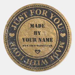 Handmade Just For You Made With Love Gold Black Classic Round Sticker