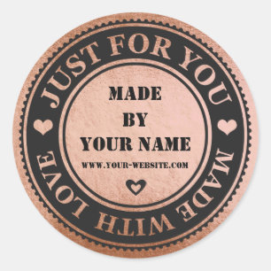 Handmade Just For You Made With Love Peach Black Classic Round Sticker