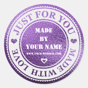 Handmade Just For You Made With Love Purple White Classic Round Sticker