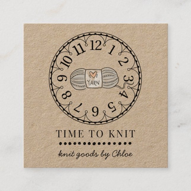 Handmade Knit Goods Knitting Business Kraft Square Business Card (Front)