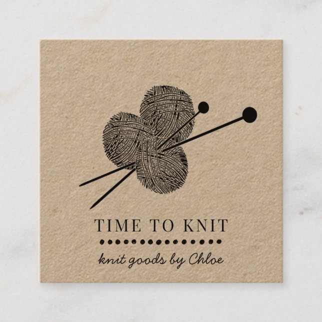 Handmade Knit Goods Kraft Square Business Card (Front)