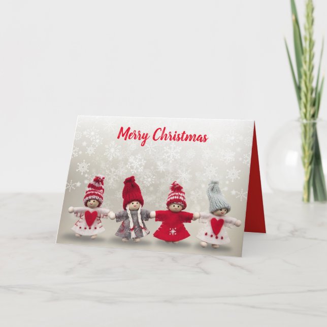 Handmade Knit Winter Angels Christmas Card (Front)