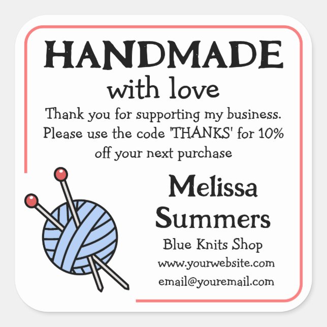 Handmade Knitting Coupon  Square Sticker (Front)