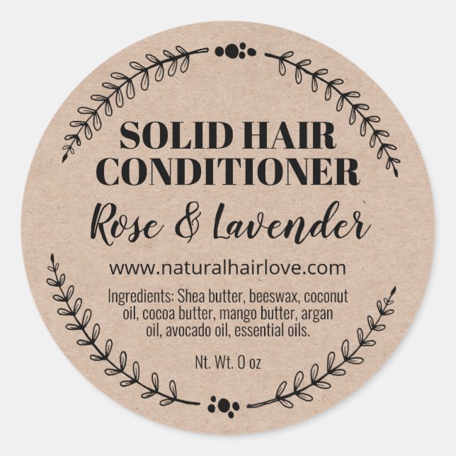Handmade Kraft Solid Hair Conditioner Bar Labels (Front)