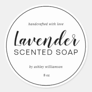 Handmade Lavender Soap Chic Calligraphy White Classic Round Sticker