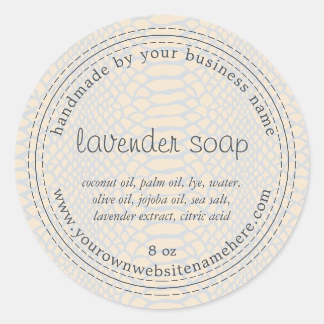 Handmade Lavender Soap Pastel Blue Snake Pattern Classic Round Sticker (Front)