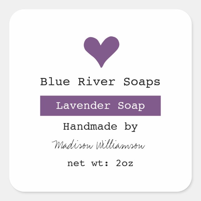 Handmade Lavender Soap Purple Heart Square Sticker (Front)