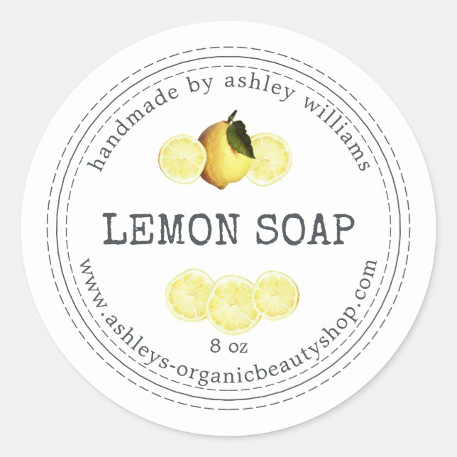 Handmade  Lemon Soap Organic Business Classic Round Sticker (Front)