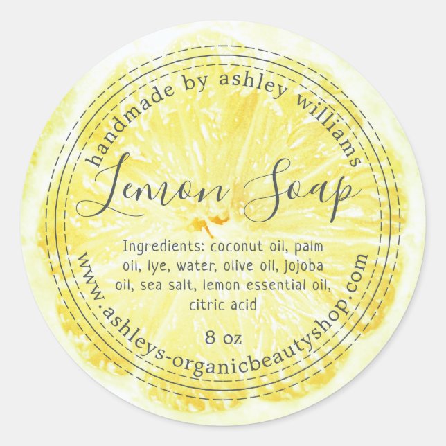 Handmade  Lemon Soap Organic Business  Classic Round Sticker (Front)