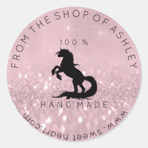 Handmade Logo From Name Web Blush Unicorn Black Classic Round Sticker