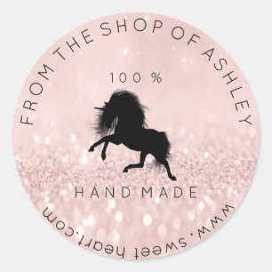 Handmade Logo From Name Web Pink Unicorn Black Classic Round Sticker