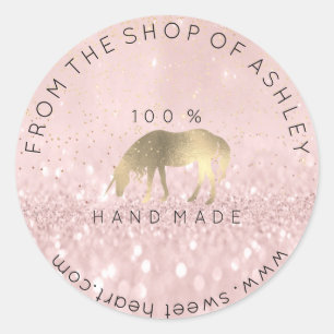 Handmade Logo From Name Web Pink Unicorn Gold Classic Round Sticker