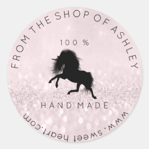 Handmade Logo From Name Web PinkGray Unicorn Black Classic Round Sticker