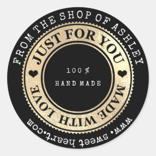 Handmade Logo Name Web Heart Love Black Gold Wow Classic Round Sticker