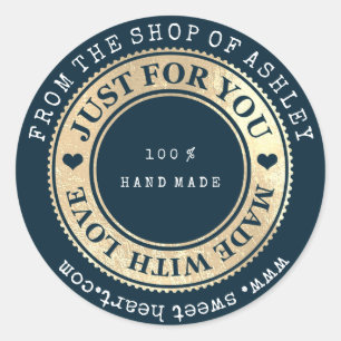 Handmade Logo Name Web Heart Love Navy Gold Wow Classic Round Sticker