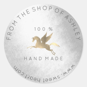 Handmade Logo Name Web Pegasus Horse Silver Gold Classic Round Sticker