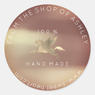Handmade Logo Name Web Pegasus Rose Copper Gold Classic Round Sticker