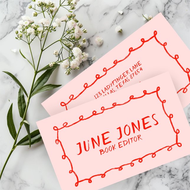 Handmade Loops Doodle Whimsical Inky Chic Red Pink Business Card (Handmade Loops Doodle Whimsical Inky Chic Red Pink Business Card
)