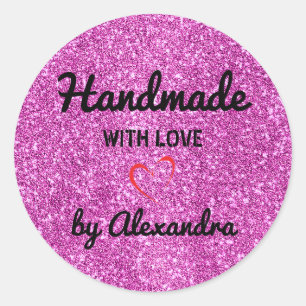 Handmade love pastel rainbow marble glitter  classic round sticker
