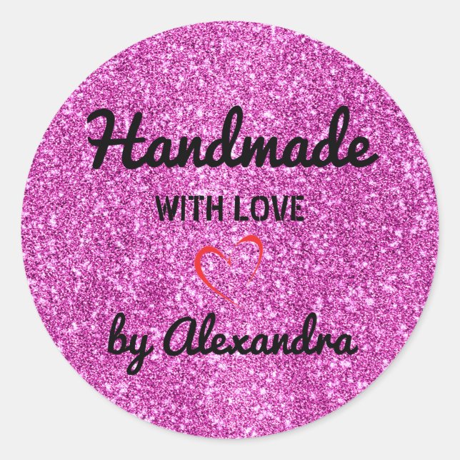 Handmade love pastel rainbow marble glitter  classic round sticker (Front)