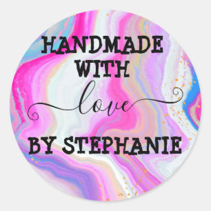 Handmade love pastel rainbow marble glitter  classic round sticker