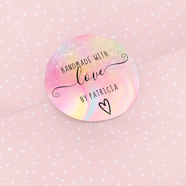 Handmade love pastel rainbow marble glitter classic round sticker (Creator Uploaded)