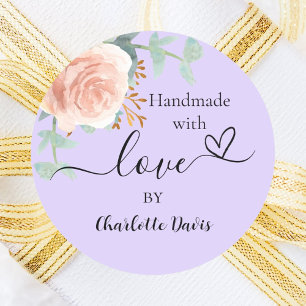 Handmade love rose gold floral lavender violet classic round sticker