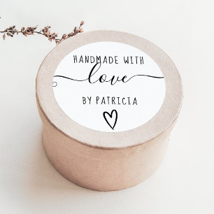 Handmade love typography minimalist  black white classic round sticker