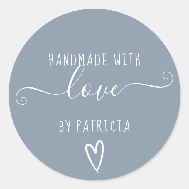 Handmade love typography minimalist  dusty blue classic round sticker (Front)
