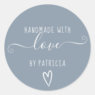 Handmade love typography minimalist  dusty blue classic round sticker