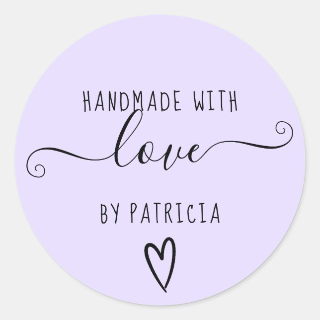 Handmade love typography minimalist  purple classic round sticker (Front)