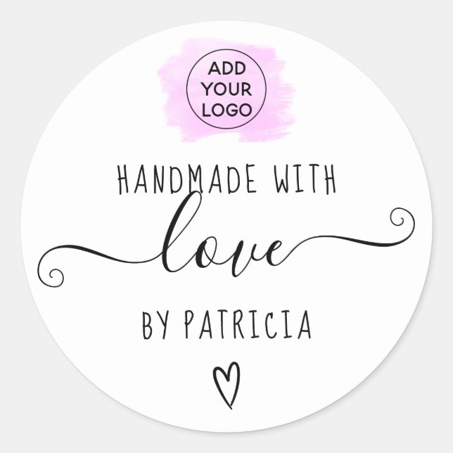 Handmade love typography purple brushstroke classic round sticker (Front)