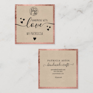 Handmade love typography rose gold kraft square business card