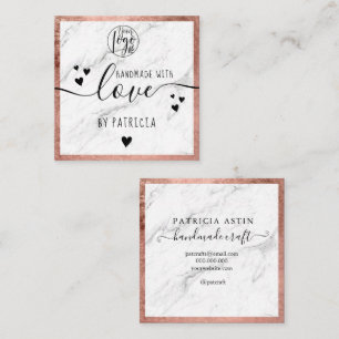 Handmade love typography rose gold marble logo square business card