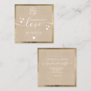 Handmade love typography rustic gold kraft logo square business card