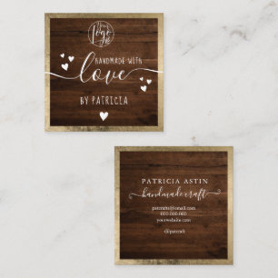 Handmade love typography rustic gold wood logo square business card