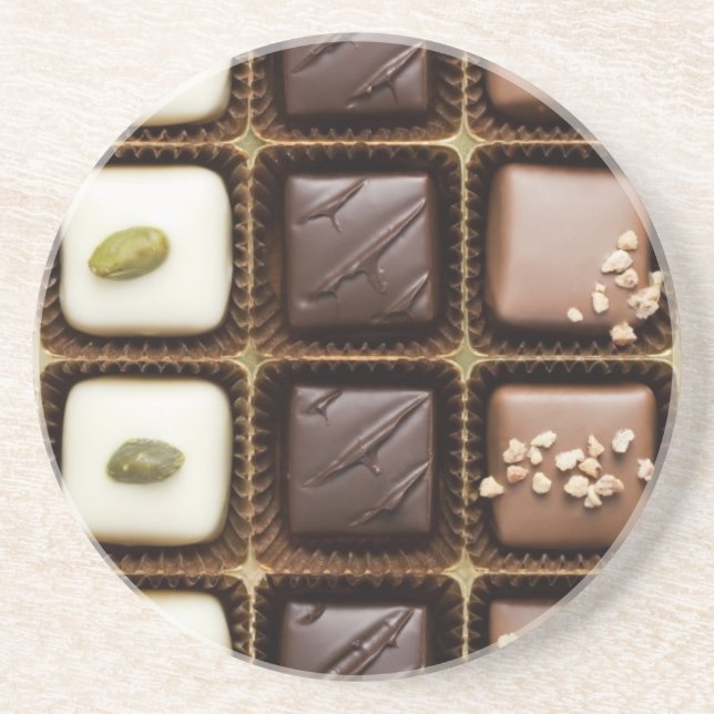 Handmade luxury chocolate in a box coaster (Front)