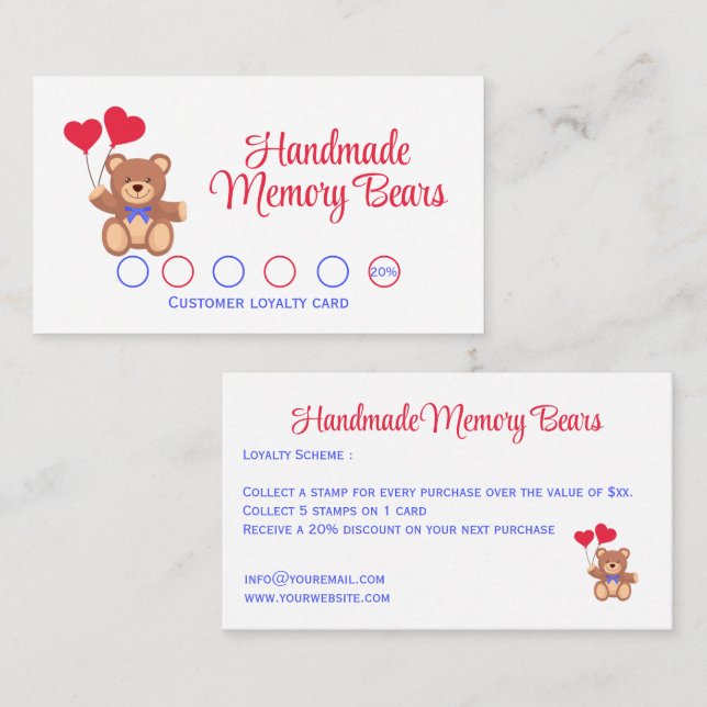 Handmade Memory Bear Business Loyalty Card (Front/Back)