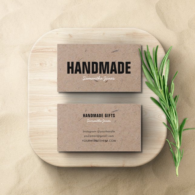 Handmade Minimalist Modern Rustic Kraft Paper  Business Card (rustic modern handmade business card with social media details at the back.)