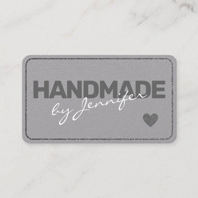 Handmade Minimalist Plain Grey Simple Style Heart Business Card (Front)