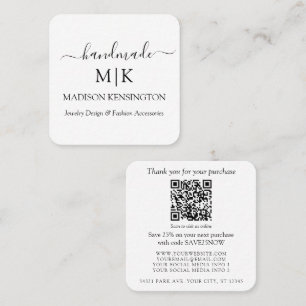 Handmade Monogram or Add Logo QR Business Square Business Card