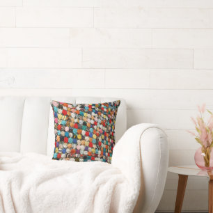 Handmade multicolored patchwork, circles pillow. cushion