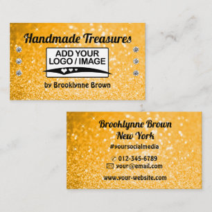Handmade Orange Golden Glitter Stylish Sparkling Business Card