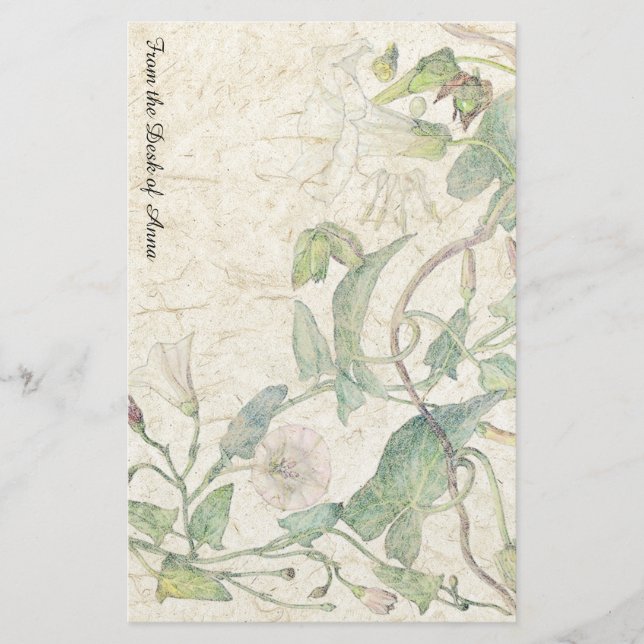 Handmade Paper Morning Glory Flowers Stationery (Front)