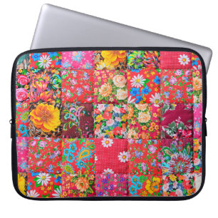 Handmade patchwork quilt with floral pattern as ba laptop sleeve