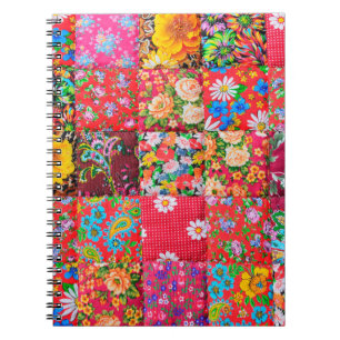 Handmade patchwork quilt with floral pattern as ba notebook