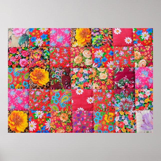 Handmade patchwork quilt with floral pattern as ba poster (Front)