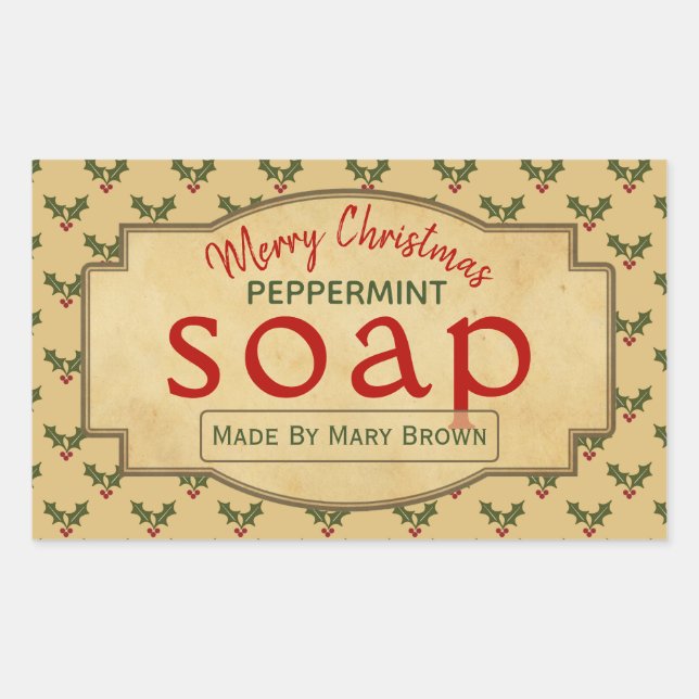 Handmade Peppermint Soap Christmas Mistletoe Rectangular Sticker (Front)