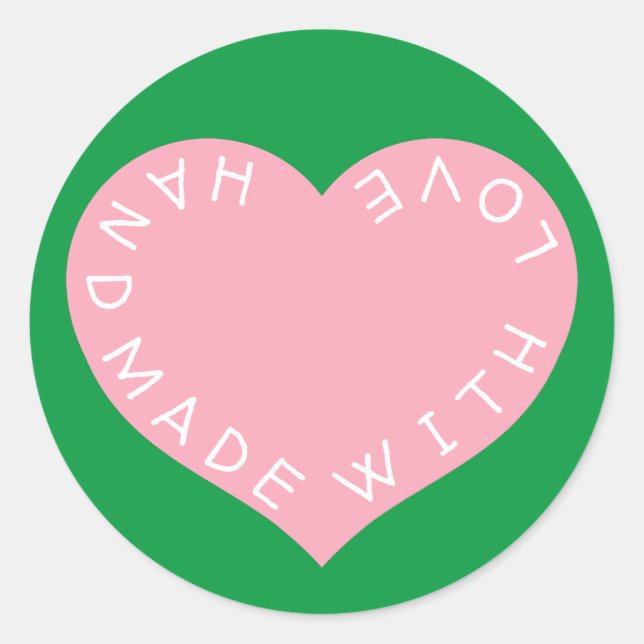 Handmade Pink Love heart Classic Round Sticker (Front)