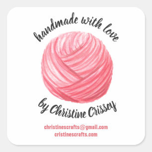 Handmade Pink Yarn Crochet   Knitting Business Square Sticker